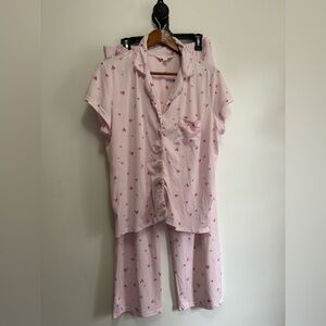 Laura Ashley Pink Heart-Print Short Sleeve Pajama 3 Piece Set- pants/shorts/top